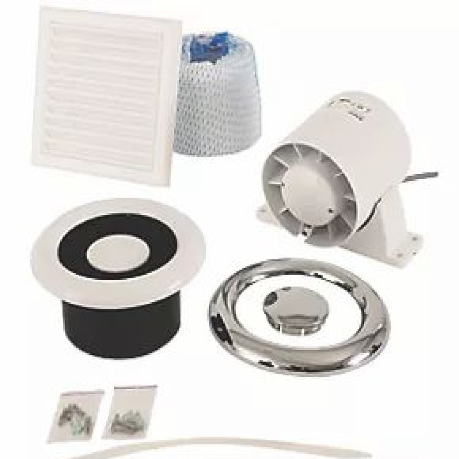 Bathroom Extractor Fans * | Xpelair Al100T 100Mm Axial Inline Bathroom Shower Extractor Fan Kit With Timer White / Chrome 220-240V