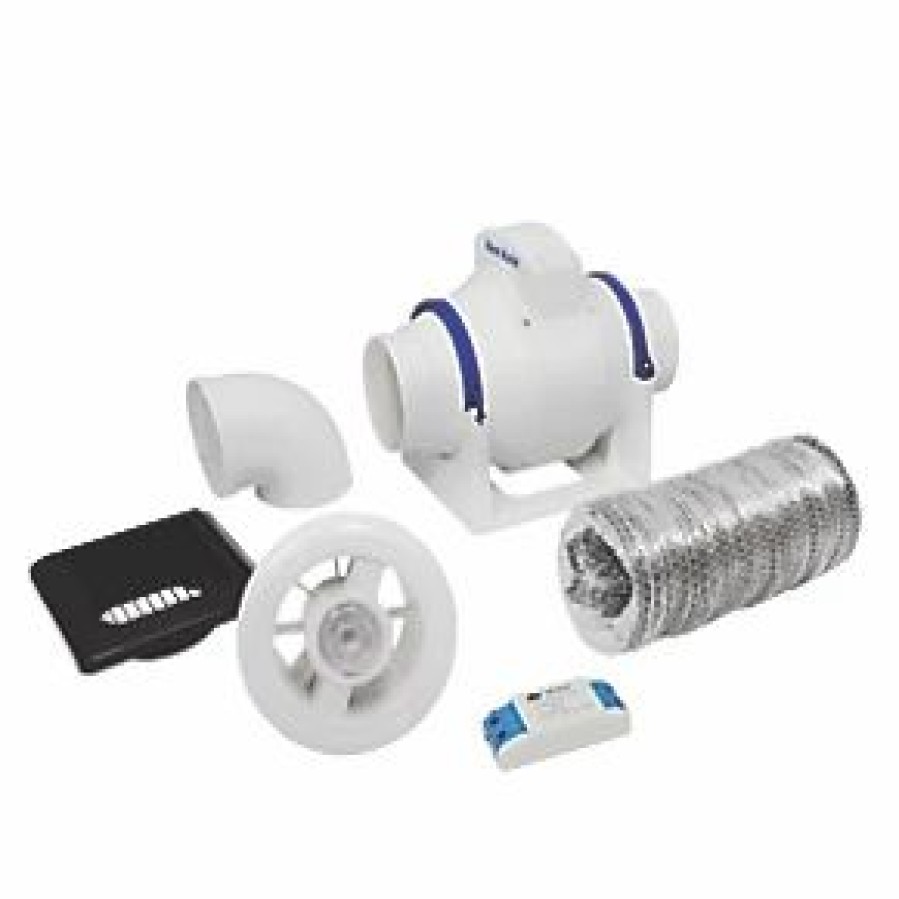 Bathroom Extractor Fans * | Vent-Axia Acm100T 100Mm Axial Inline Bathroom Shower Extractor Fan Kit With Led Light With Timer White 240V